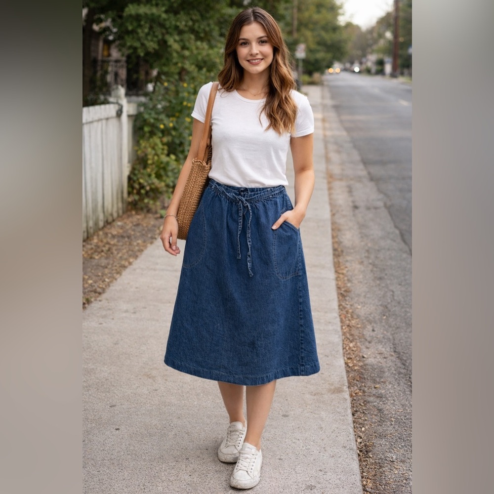 Vintage 90s Denim Wrap Jean Skirt cottagecore modest teachercore 80s traditional